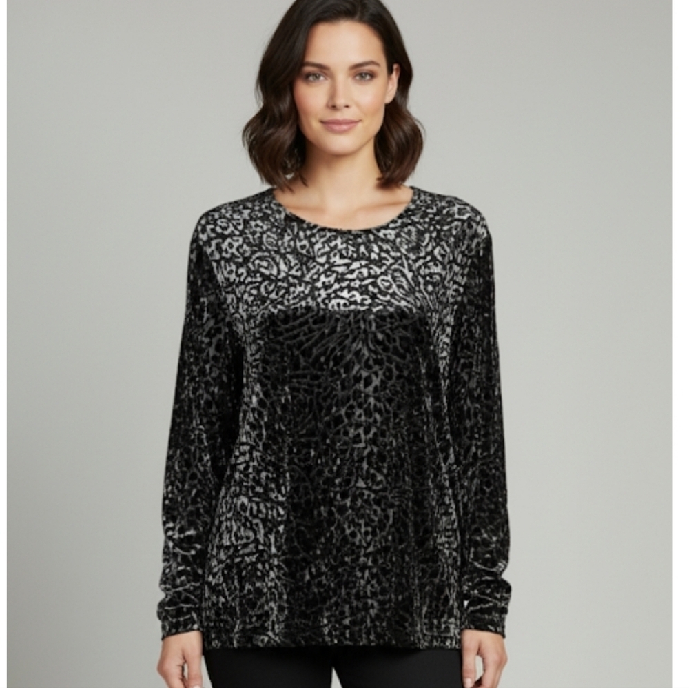 Laura Ashley Crushed Velvet Animal Print Abstract Blouse Top Size M